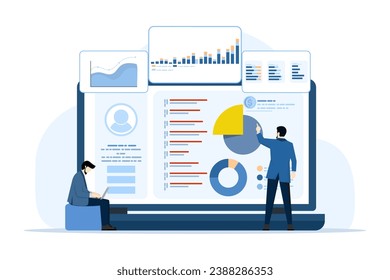 Concept of data charts, graphs and dashboards on laptop screen, SEO marketing advertising analysis, marketing analysis, market research, business analysis, financial reports and research.