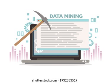 Concept of Data mining, Business, Technology, Internet and digital network. Data information virtual world on the computer laptop. Vector illustration.