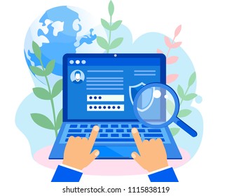 Concept data protection, internet security for web page, banner, presentation, social media, documents, cards, posters. Vector illustration Online security, secure internet browsing