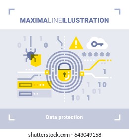 Concept of data protection. Maxima line illustration. Modern flat design. Vector composition.