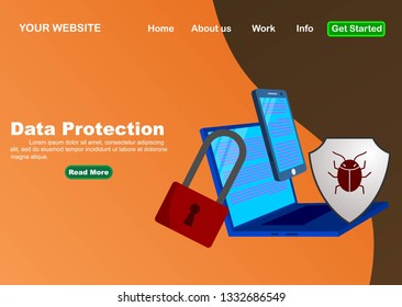 Concept is data security Access .Shield on Computer Desktop or laptop protect sensitive data. Internet security. Vector design - illustration