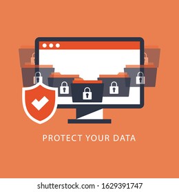 Concept is data security Access .Shield on Computer Desktop 