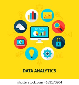 Concept Database Analytics. Vector Illustration of Big Data Infographics Circle with Flat Icons.