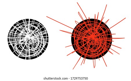 Concept day and night, activity and passivity. Sun and moon. Abstract free hand elements. Circle graphic objects. Vector eps