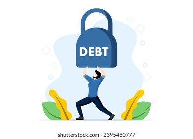 concept of debt burden, financial obligations or loan payments, mortgage or money loan problems, heavy burden of money failure, businessman trying to shoulder a large debt burden. vector illustration.