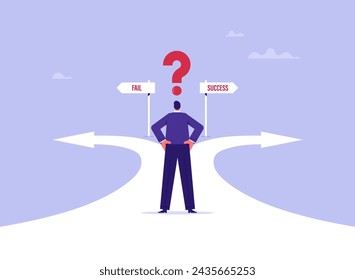 Concept of decision making and choices success in the future goal, businessman looking the route with sign fail or success