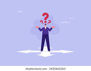 Concept of decision making and choices success in goal, businessman with choice arrows and navigation arrow on the surface