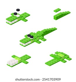 Concept with deconstruction crocodile from plastic blocks. Vector illustration