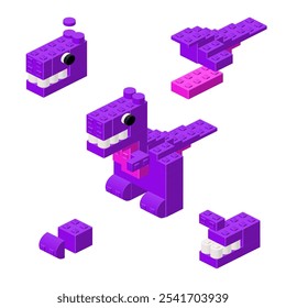 Concept with deconstruction dinosaur from plastic blocks. Vector illustration
