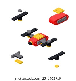 Conceito com desconstrução Drone de blocos de plástico. Ilustração vetorial