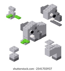 Concept with deconstruction Elephant from plastic blocks. Vector illustration