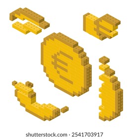 Concepto con deconstrucción Euro de bloques de plástico. Ilustración vectorial