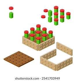 Conceito com caixa de jardim de desconstrução de blocos de plástico. Ilustração vetorial