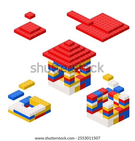 Concept with deconstruction house from plastic blocks. Vector