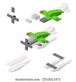 Concept with deconstruction hydroplane from plastic blocks. Vector