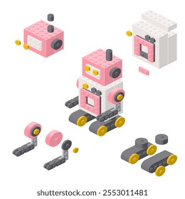 Conceito com robô de desconstrução de blocos de plástico. Vetor