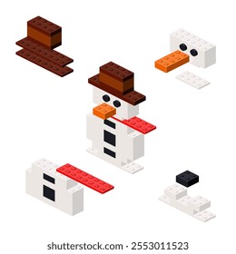 Conceito com desconstrução boneco de neve de blocos de plástico. Vetor
