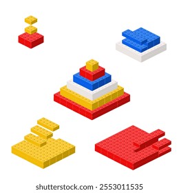 Concept with deconstruction striped pyramid from plastic blocks. Vector