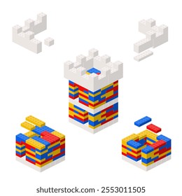 Concept with deconstruction tower from plastic blocks. Vector