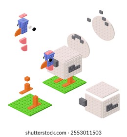 Concept with deconstruction turkey from plastic blocks. Vector