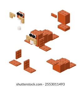 Concept with deconstruction walrus from plastic blocks. Vector