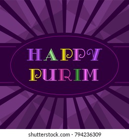 Concept of decoration on Happy Purim Holiday carnival. Typography poster template Purim festival family party. Fancy letters elements. Bright festive color. Banner background vector Illustration