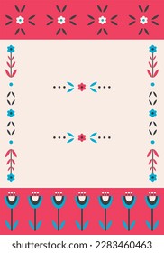 The concept of a decorative background in a minimalist style for the menu substrate, price list. Flower geometric ornament. Frame from bells and daisies. Flower boundaries and dividers.