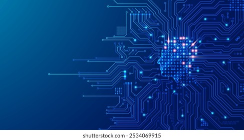 conceito de aprendizagem profunda ou aprendizagem automática, gráfico de inteligência artificial combinado com placa de circuito 