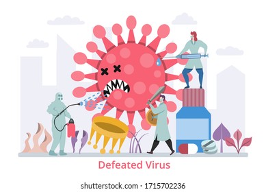 Concept of Defeated Virus, flat design vector illustration