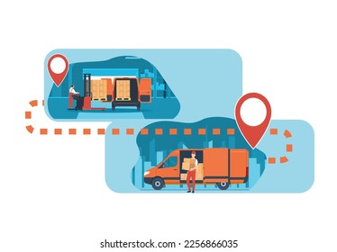 The concept of delivery directly from the warehouse to the customer. Vector illustration.