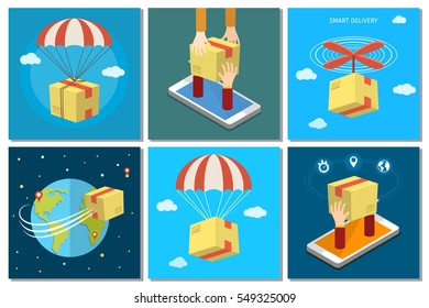Concept for delivery service. Business set. Flat design, vector illustration