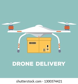 Concept for delivery service. Delivery drone with the package. Flat design. Vector illustration.