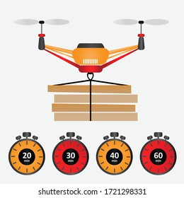 
Concept for delivery service. Delivery drone with the package. Quadcopter transportation of goods.
