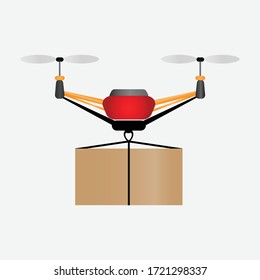 
Concept for delivery service. Delivery drone with the package. Quadcopter transportation of goods.
