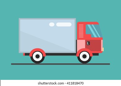 Concept of the delivery service. Illustration of fast shipping. Truck van of rides at high speed.