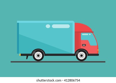 Concept of the delivery service. Illustration of fast shipping. Truck van of rides at high speed.