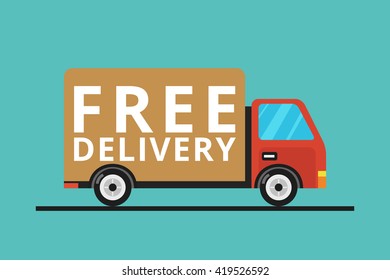 Concept of the delivery service. Illustration of fast shipping. Flat vector illustration Truck.