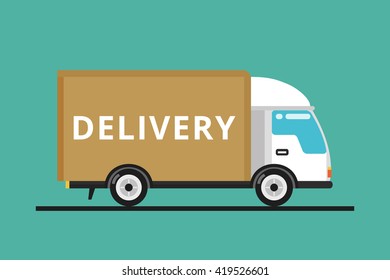 Concept of the delivery service. Illustration of fast shipping. Flat vector illustration Truck.