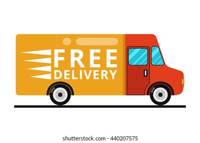 Concept of the delivery service. Illustration of truck fast shipping. Flat vector.
