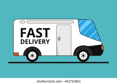 Concept of the delivery service. Illustration of truck fast shipping. Flat vector.