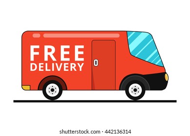 Concept of the delivery service. Illustration of truck fast shipping. Flat vector.