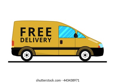 Concept of the delivery service. Illustration of truck fast shipping. Flat vector.