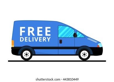 Concept of the delivery service. Illustration of truck fast shipping. Flat vector.