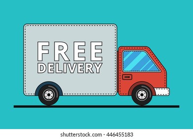 Concept of the delivery service. Illustration of truck fast shipping. Flat vector.