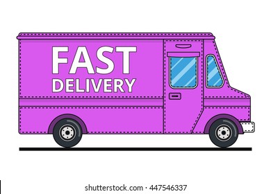 Concept of the delivery service. Illustration of truck fast shipping. Flat vector.