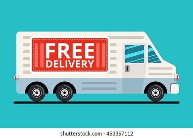 Concept of the delivery service. Illustration of truck fast shipping. Flat vector.