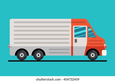 Concept of the delivery service. Illustration of truck fast shipping. Flat vector.