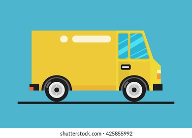 Concept of the delivery service. Illustration of van with fast shipping. Flat vector illustration Truck.