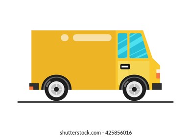 Concept of the delivery service. Illustration of van with fast shipping. Flat vector illustration Truck.