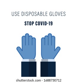 Concept for delivery service, receiving package from courier to customer.Stay at home concept. Concept of quarantine and prevention of spread of coronavirus. Disposable gloves. Vector.